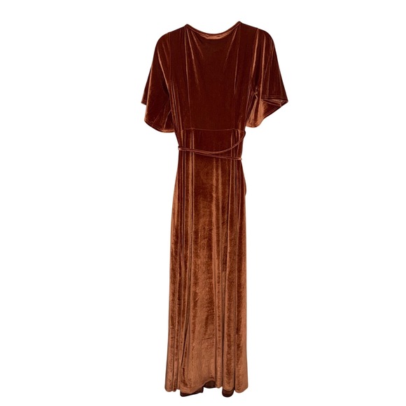 Baltic Born Meghan Velvet Wrap Maxi Dress Rust Flutter Sleeve High Slit Size M - Picture 8 of 9